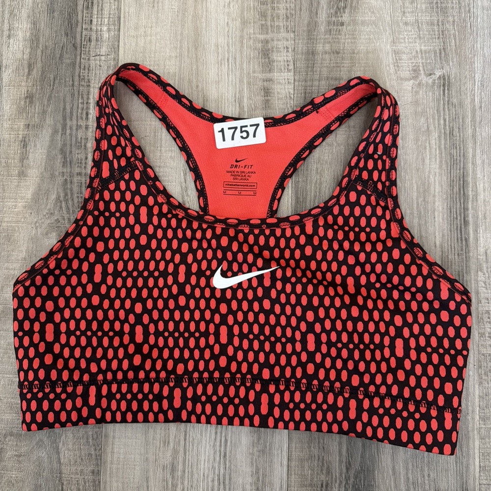 Nike Racerback Sports Bra Red Black Polka Dots Swoosh Training CrossFit Swoosh M